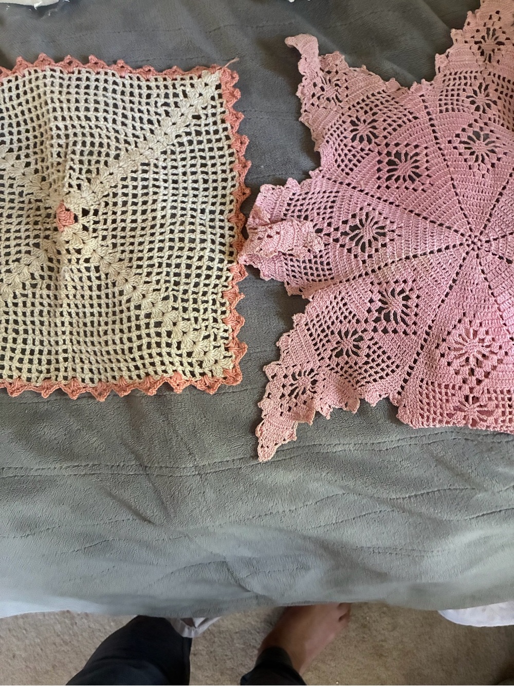 Handmade Crochet Doilies Set - Pink and Cream
